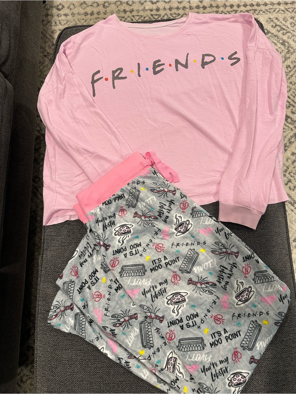 FRIENDS Pink Long Sleeve Top with Gray Patterned Pajama Pants